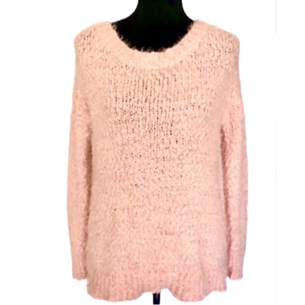 Rhapsody eyelash boat neck, super soft Cozy Pink Sweater by Rhapsody large loop